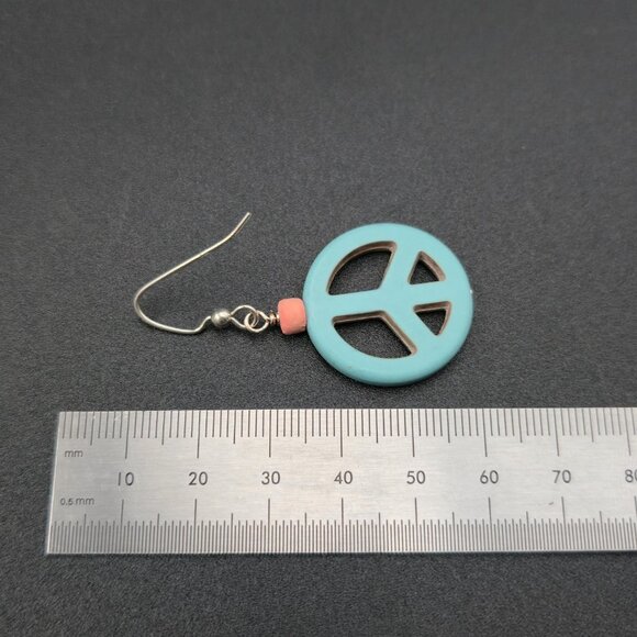 Sterling Silver Howlite Stone Peace Symbol Earrings A6748 - Picture 5 of 6